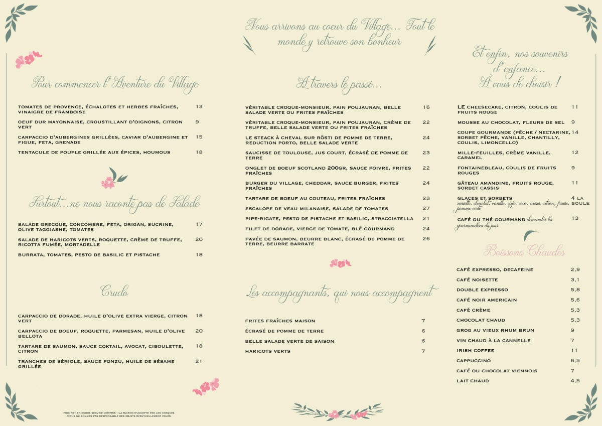 Le Village Café menu