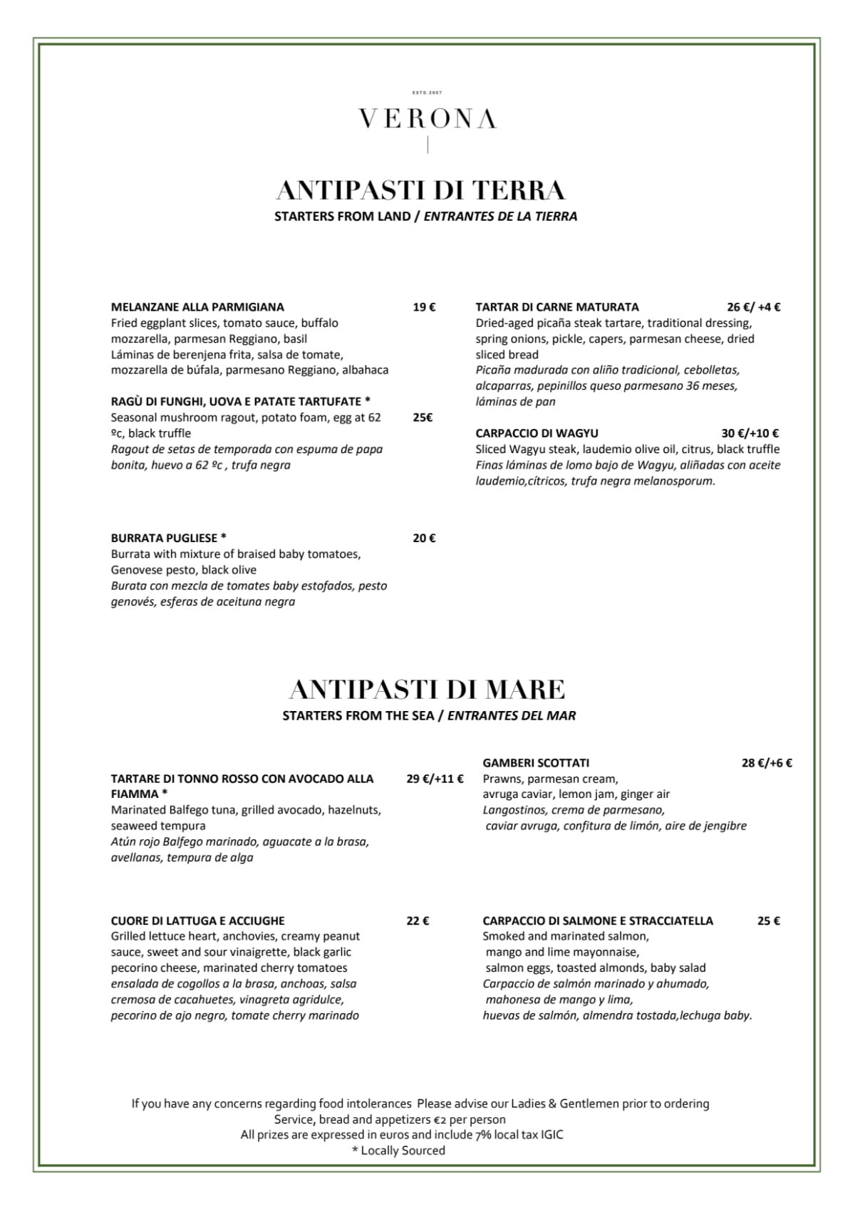 Menus 2024 Verona in Abama TheFork