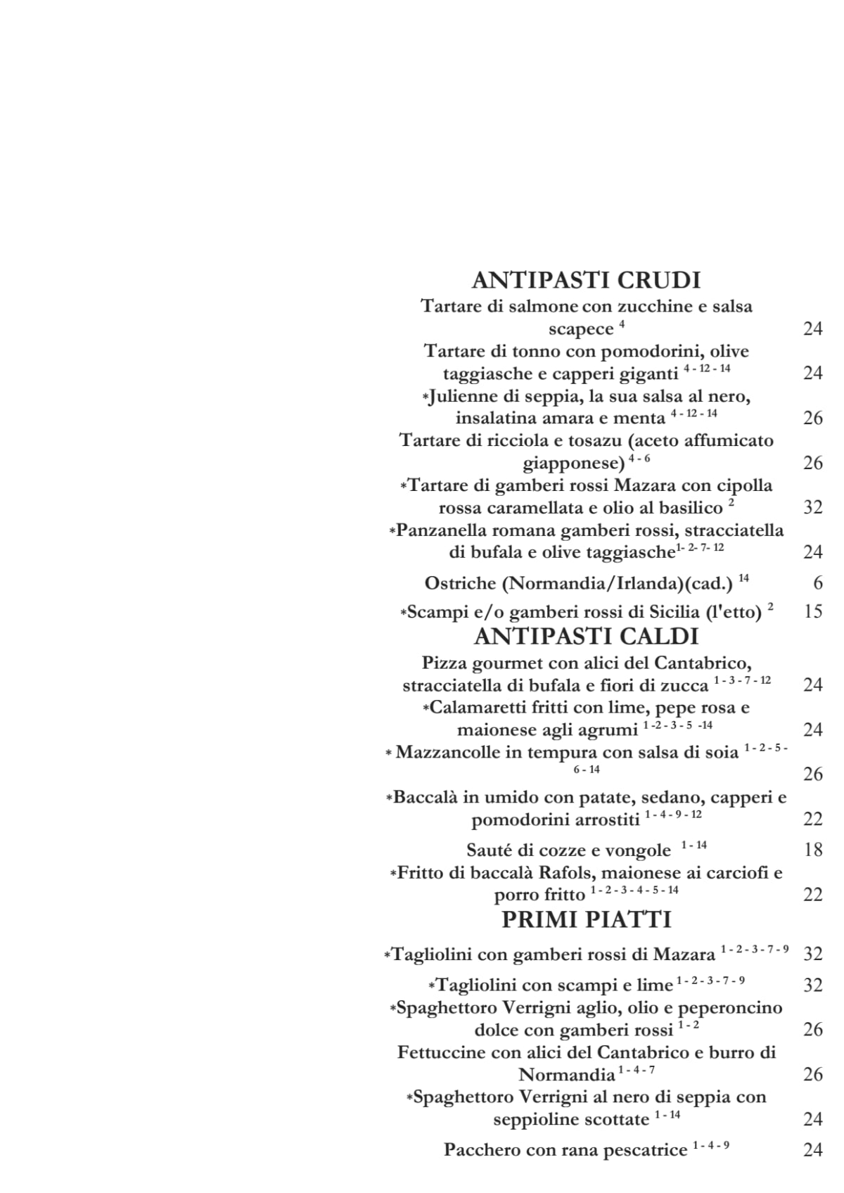 Piro - Osteria di Pesce menu