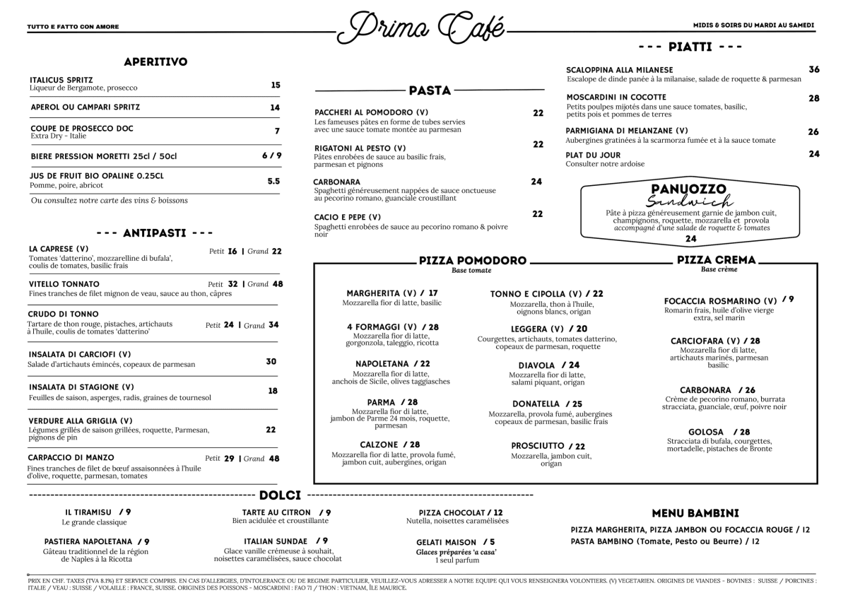 Primo Pizzeria menu