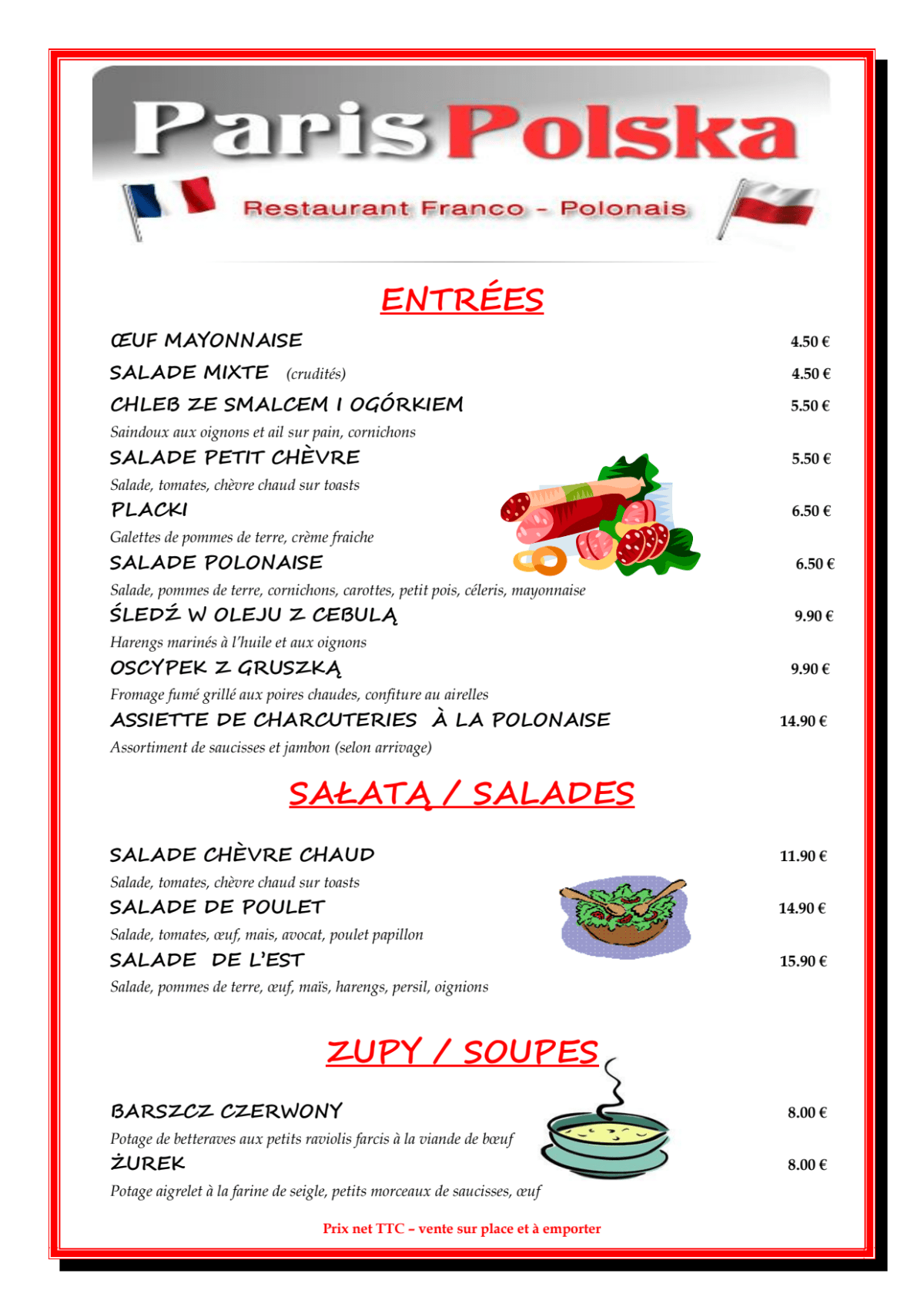 Paris Polska menu