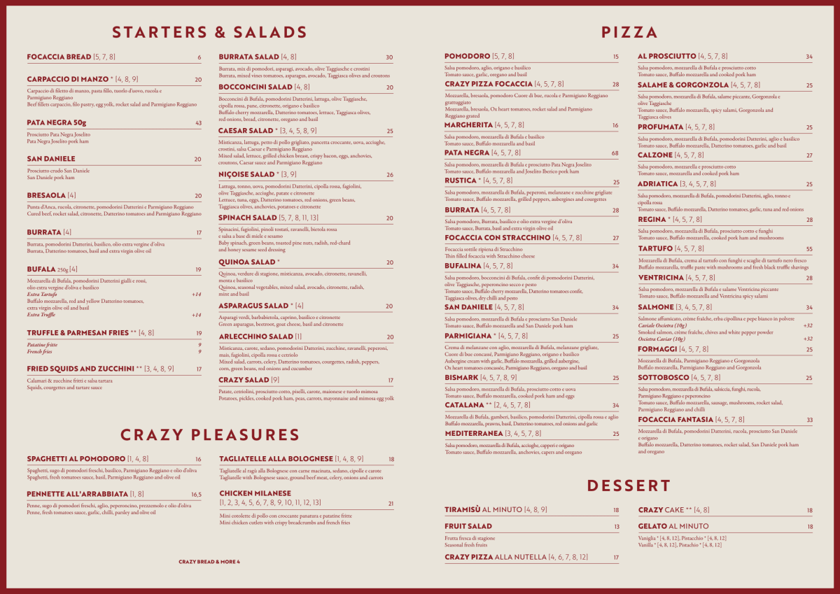 Crazy Pizza Rome menu