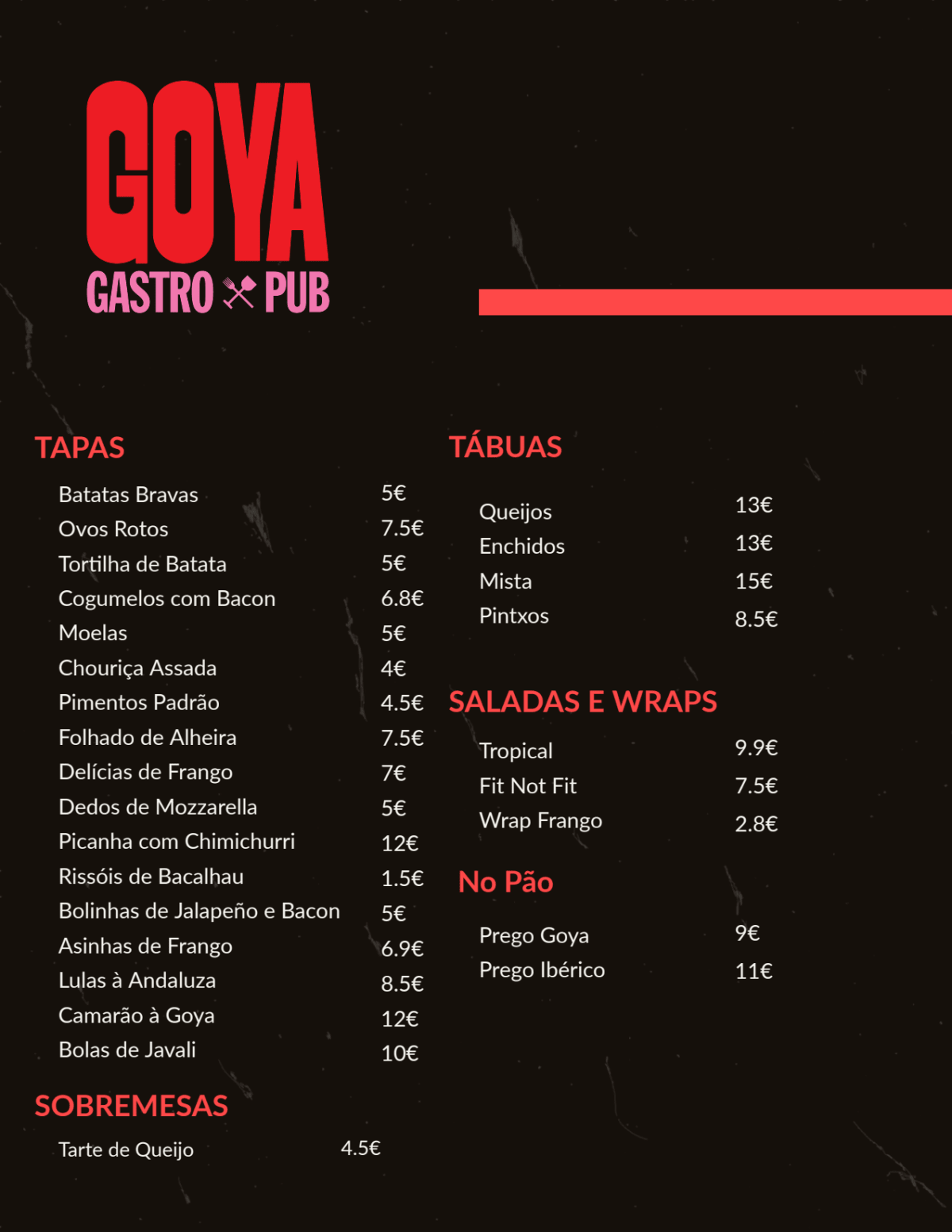 Menu 2024 Goya Gastropub in Vila do Conde TheFork