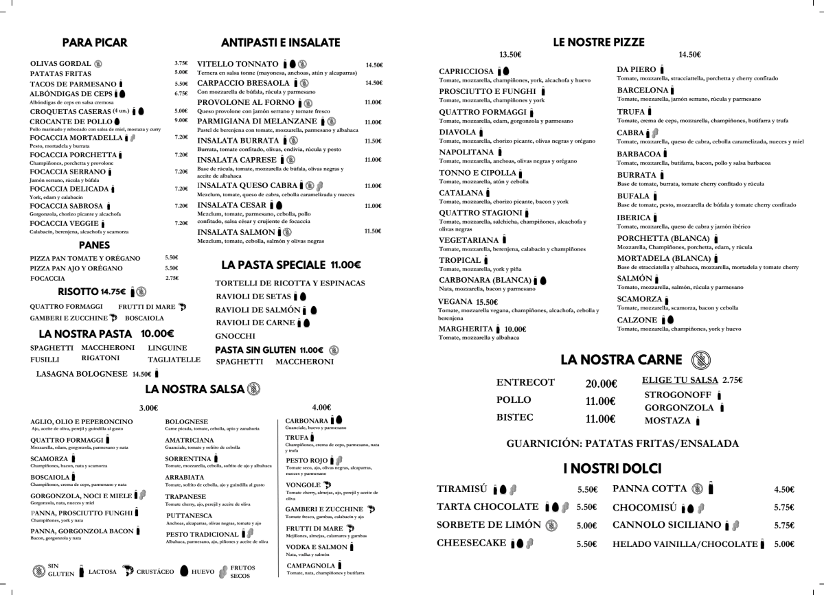 Da Piero Ristorante Pizzeria menu