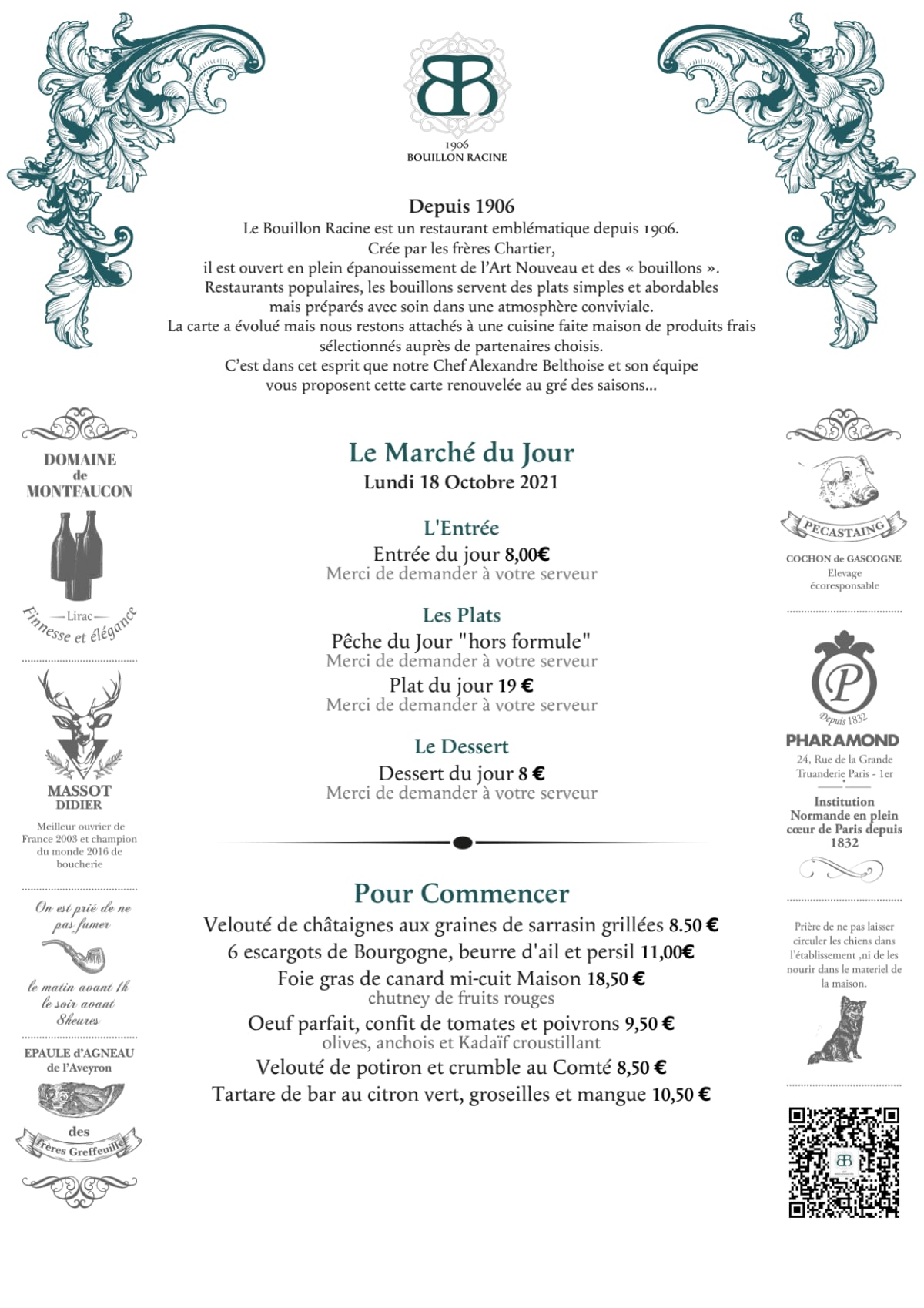 Bouillon Racine menu