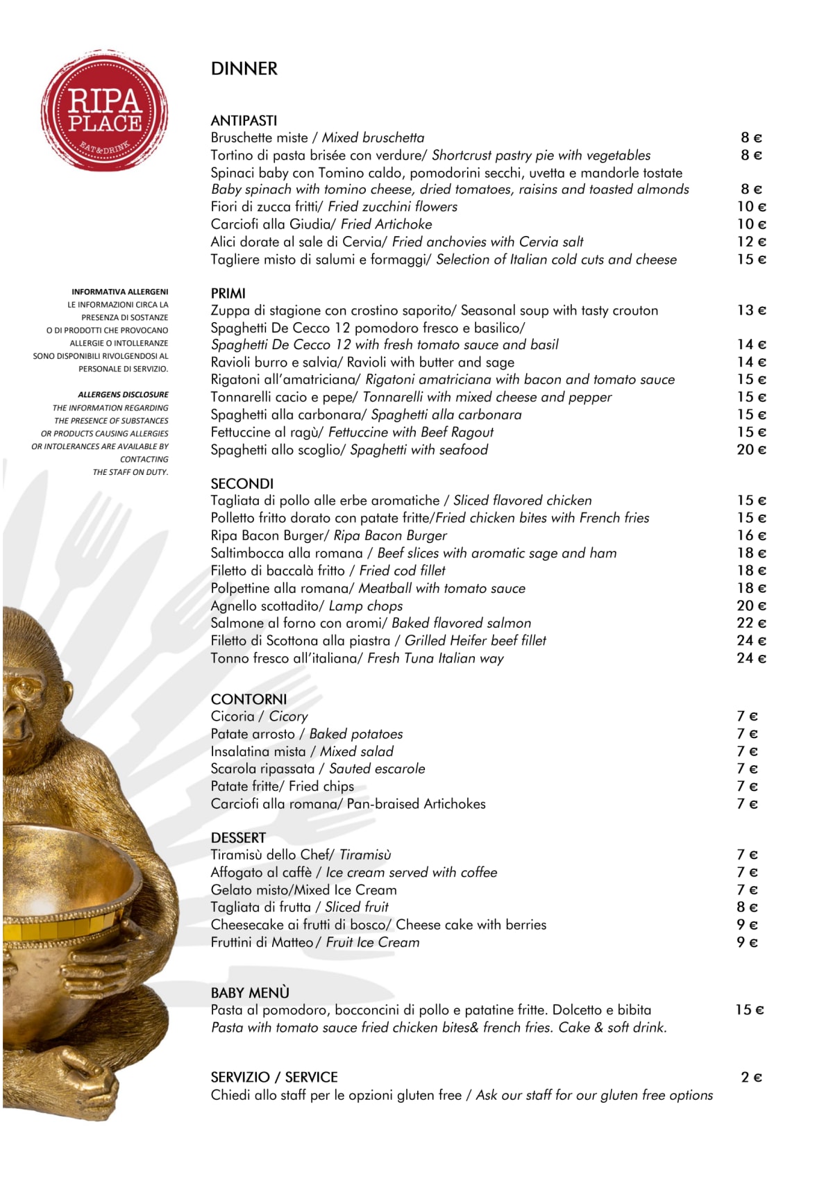 Ripa Place menu