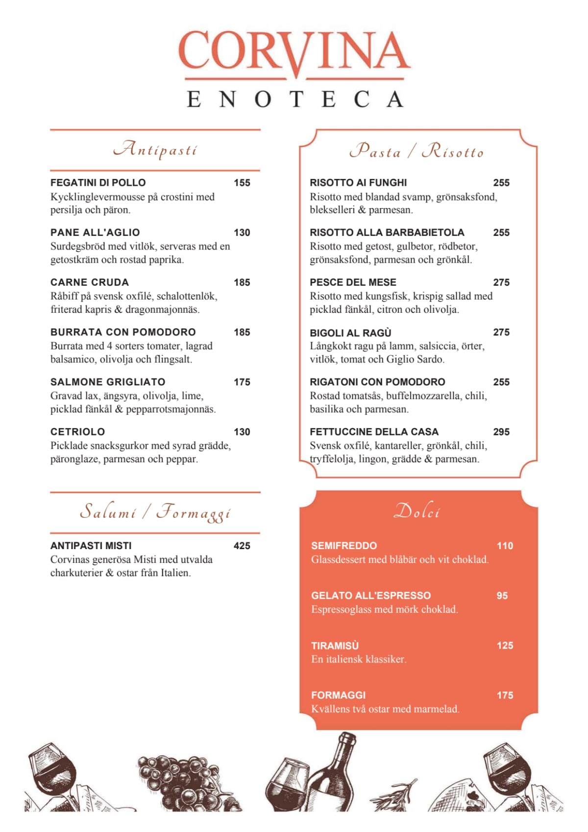 Corvina Enoteca menu