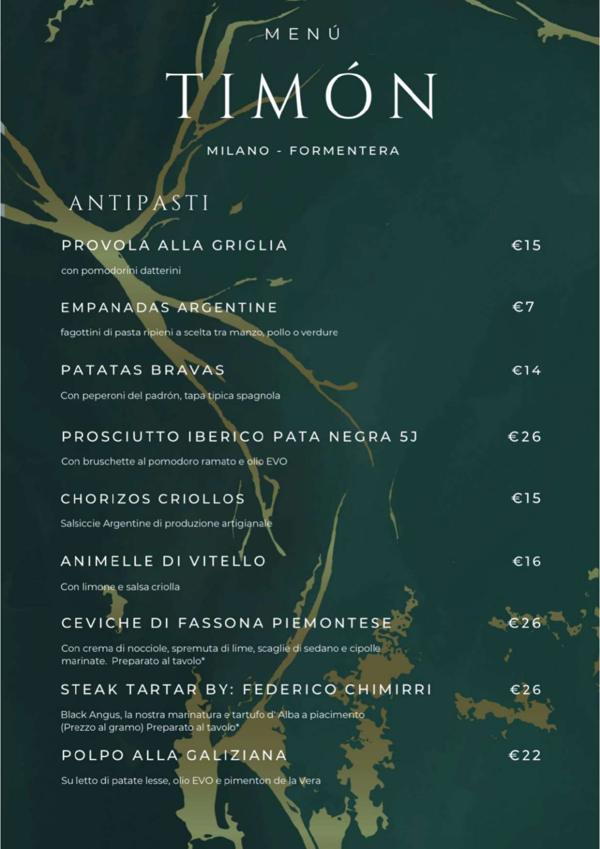 Timon Grill Milano menu