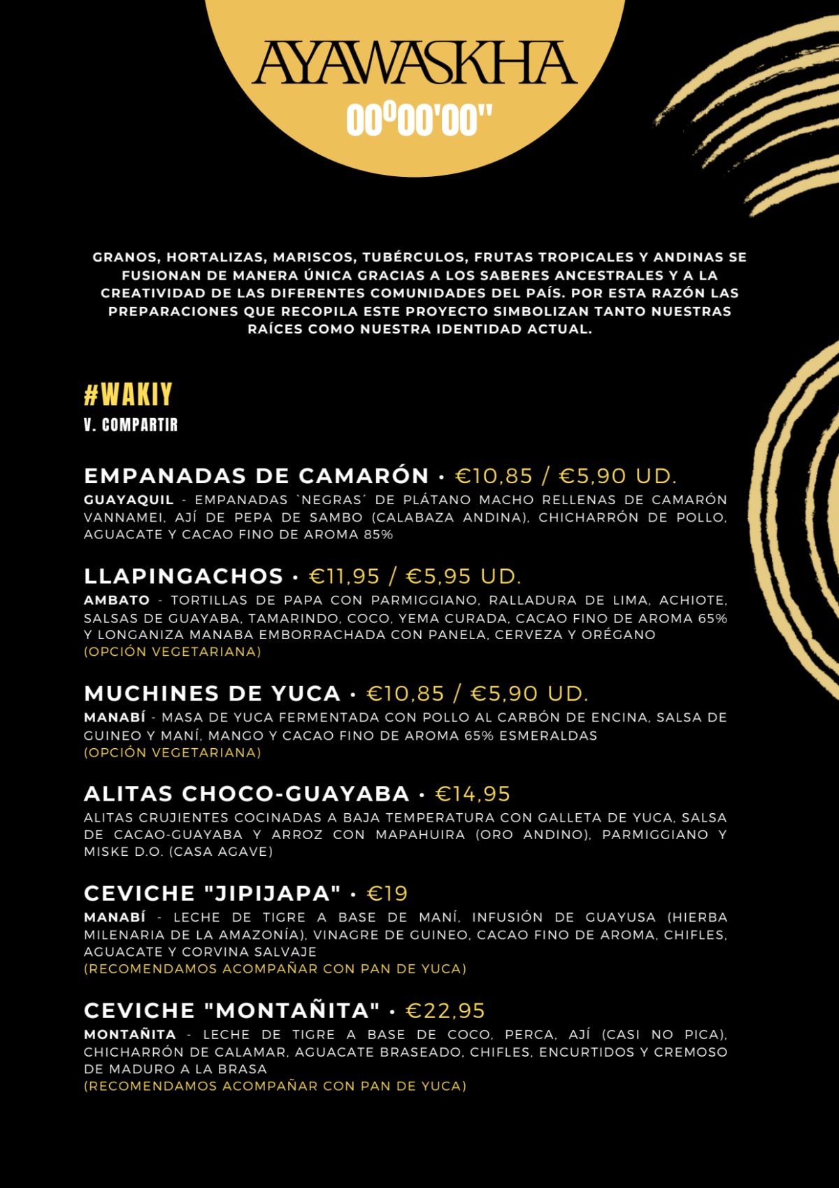 AYAWASKHA by Miguel Ángel Méndez menu