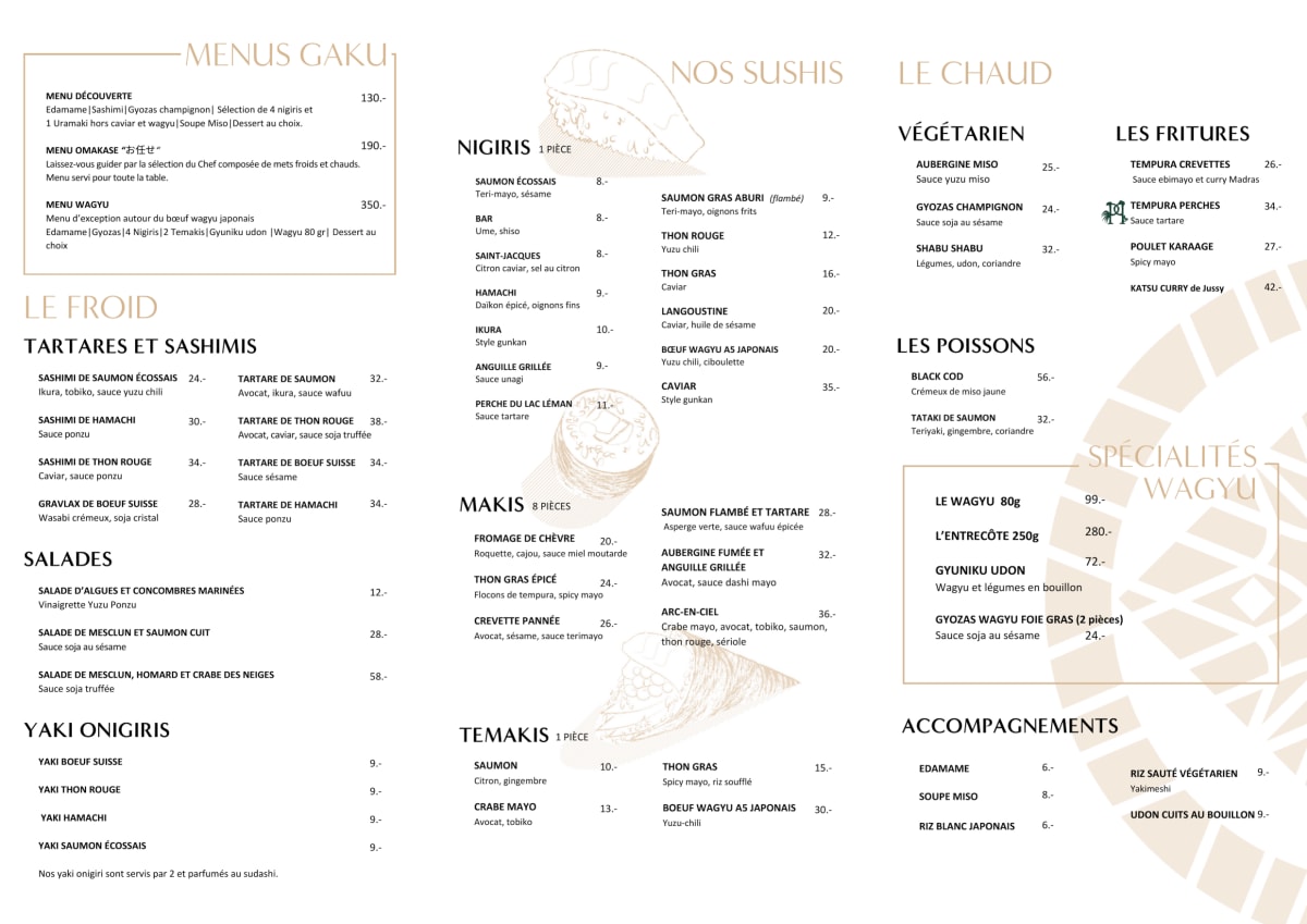 Bar Japonais du Lion d'Or - Gaku menu