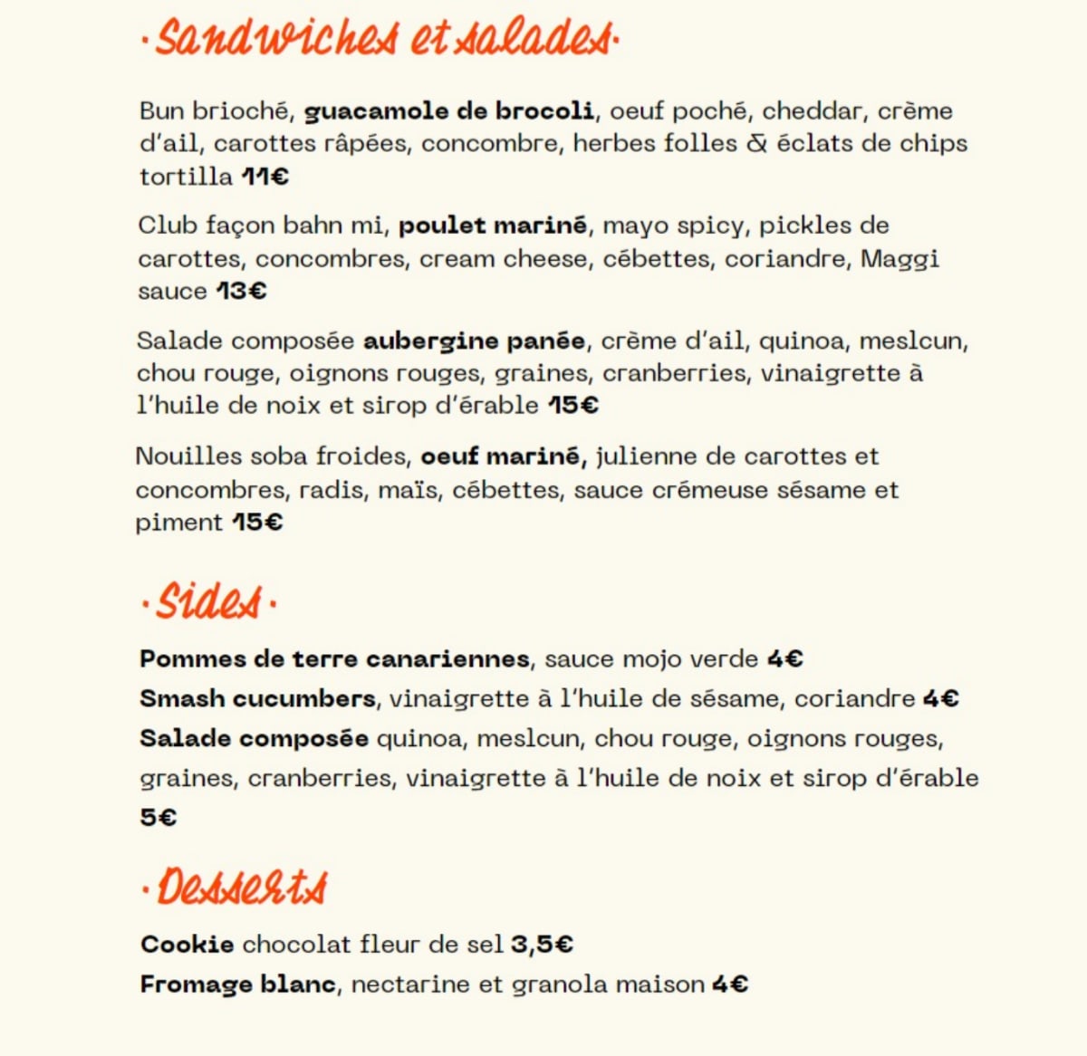 Sornettes menu