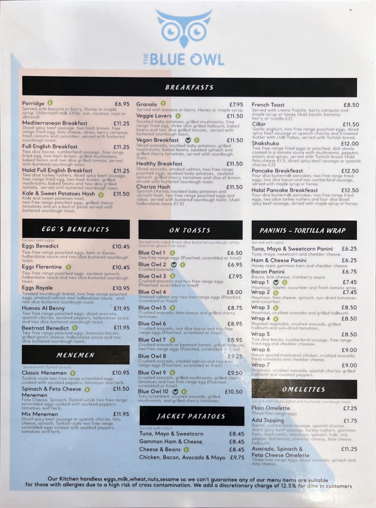 Carte et Menus 2023 The Blue Owl à Londres TheFork