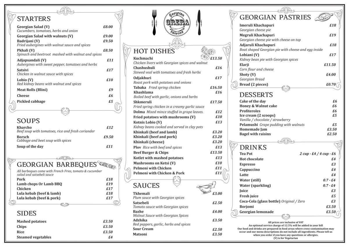 Carte et Menus 2024 Orera Cafe Bar & Restaurant à Londres TheFork
