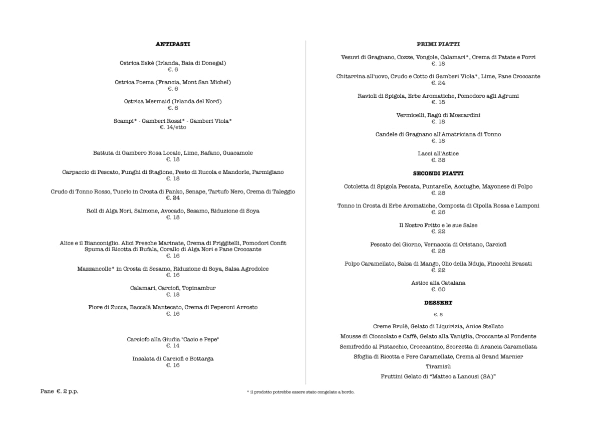 Matermatuta menu