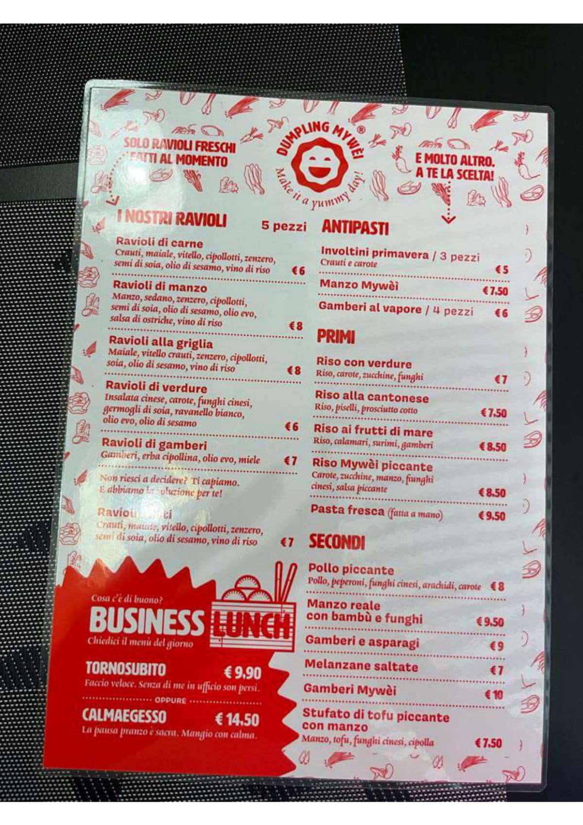 Dumpling Mywèi Ticinese menu