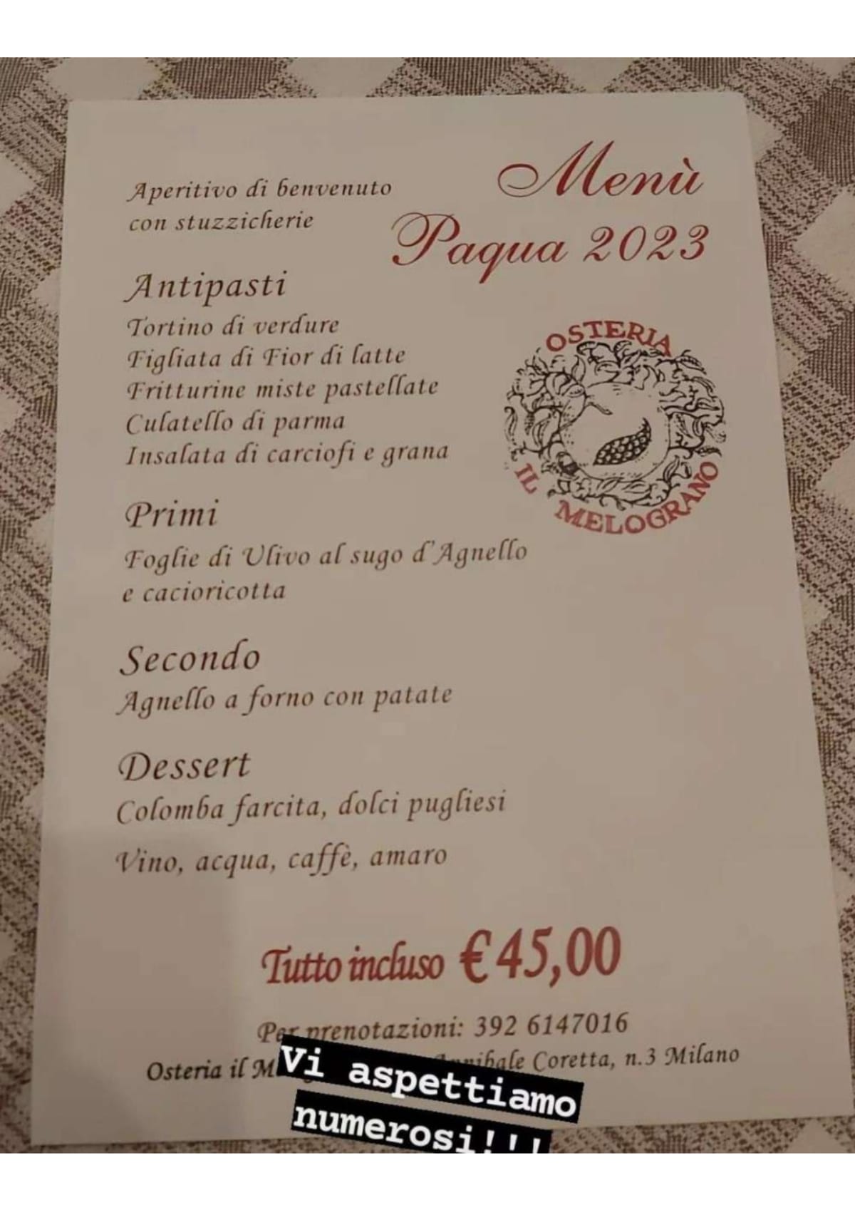 Il Melograno menu