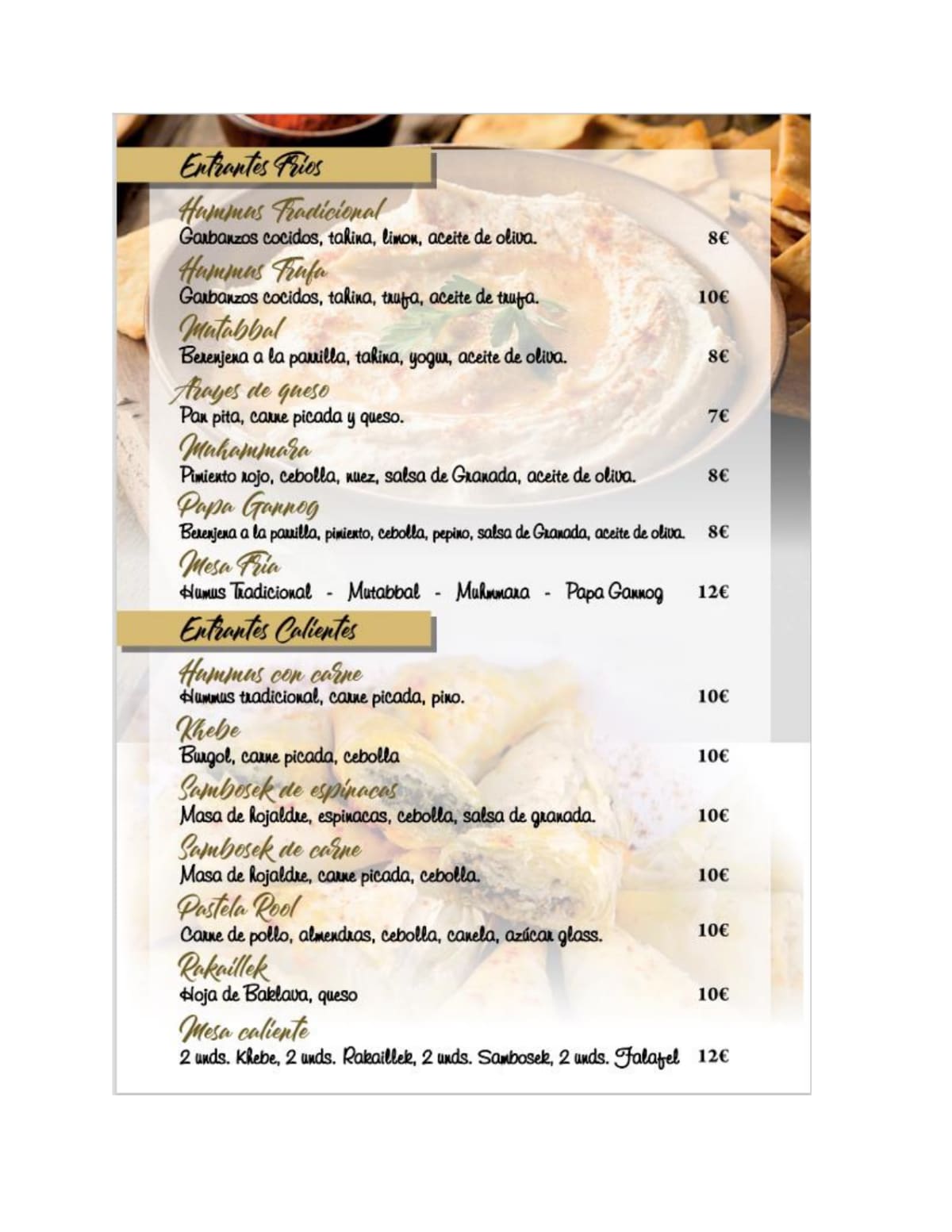 La Princesa menu