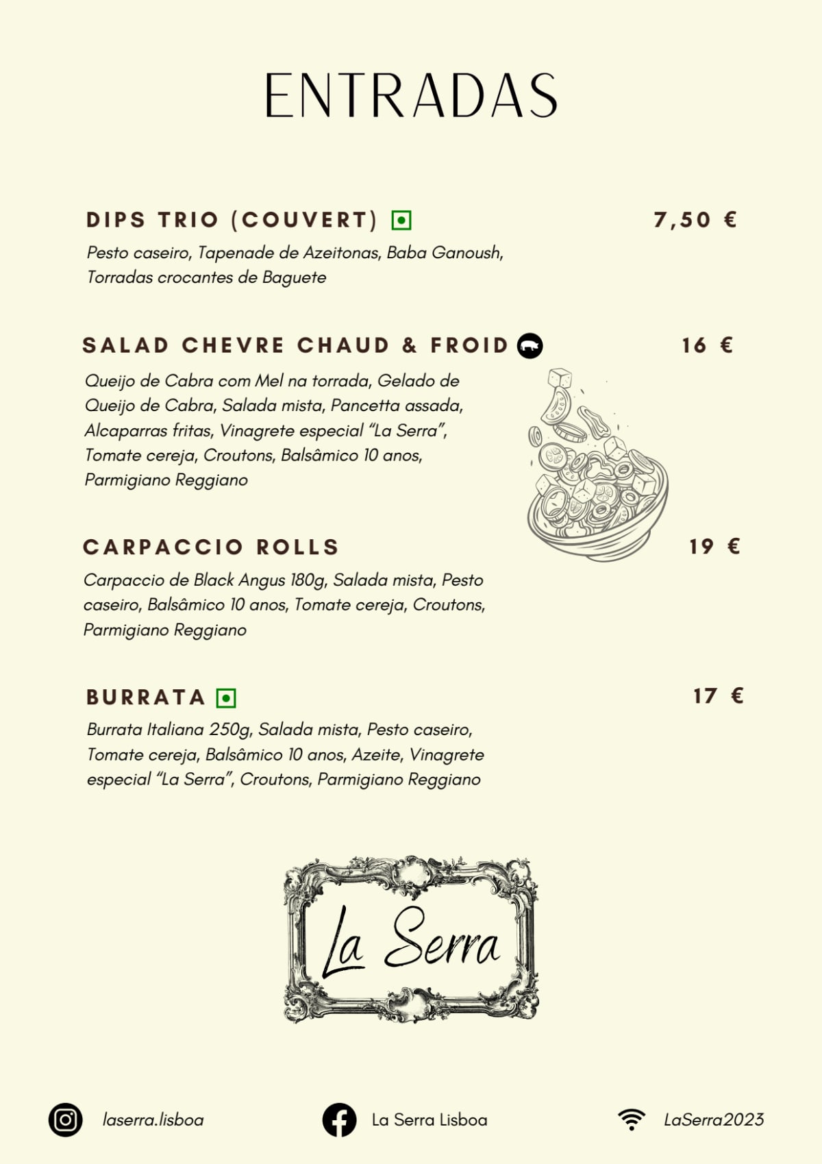 La Serra menu