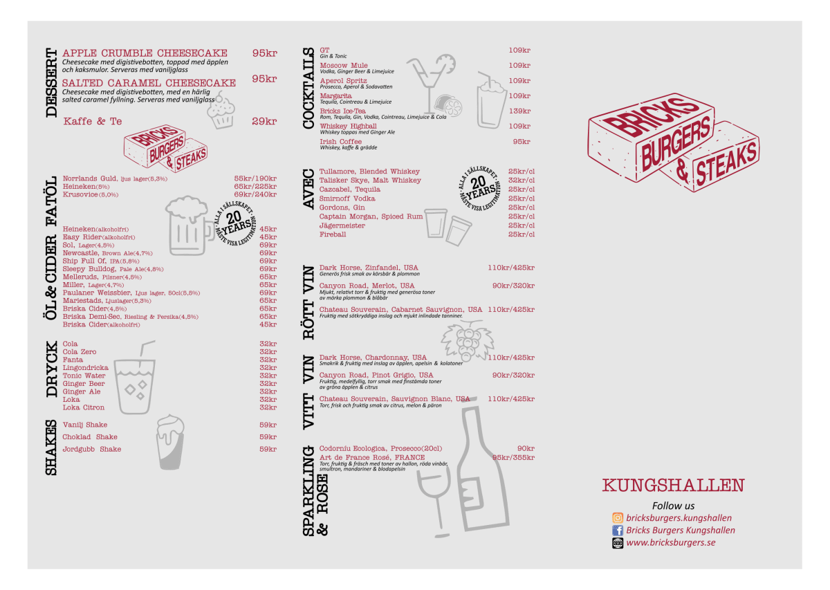 Bricks Burgers and Steaks - Kungshallen menu