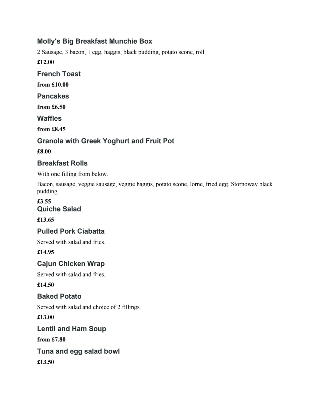 Menù completo e carta 2024 - Molly´s a Juniper Green | TheFork