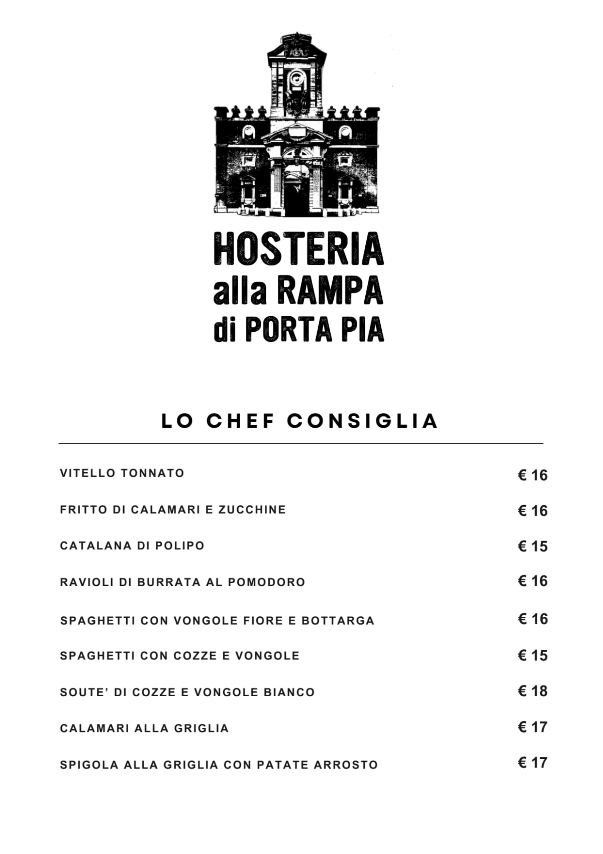 Alla Rampa di Porta Pia menu