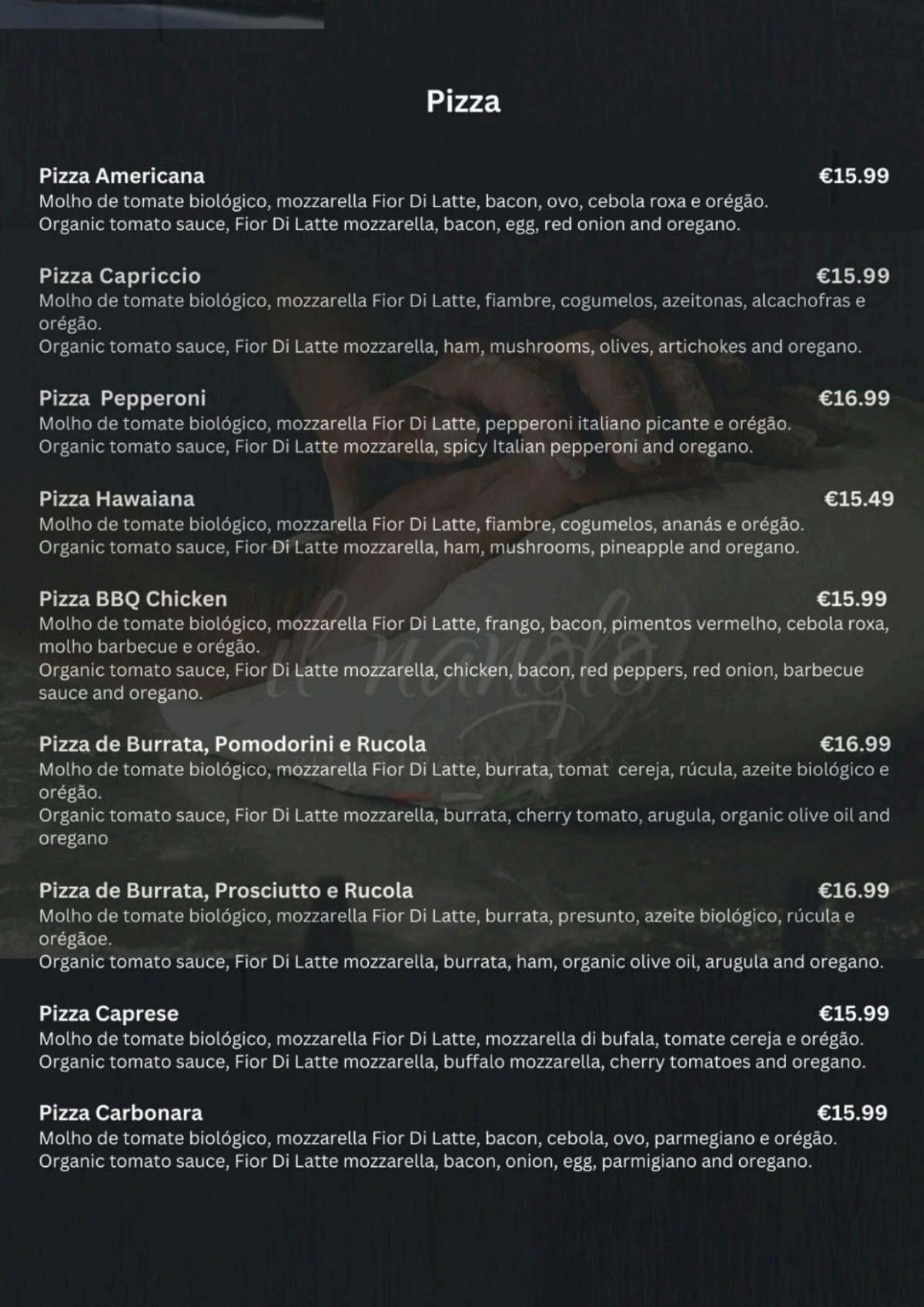 Il Nanglo Pizzeria menu