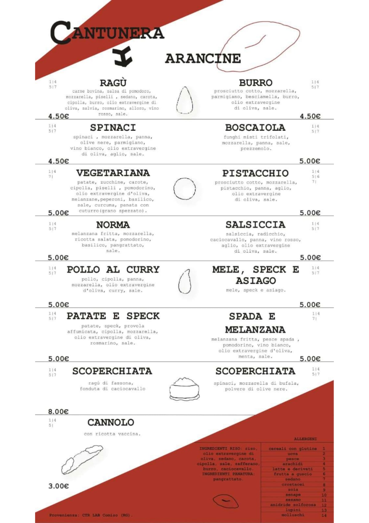Cantunera Roma menu