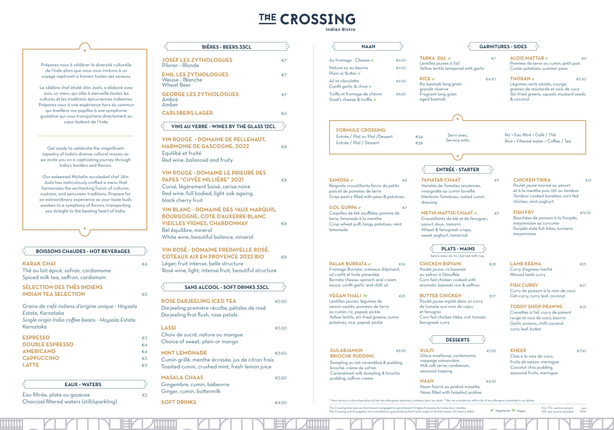 The Crossing "aux Galeries Lafayette Le Gourmet" menu