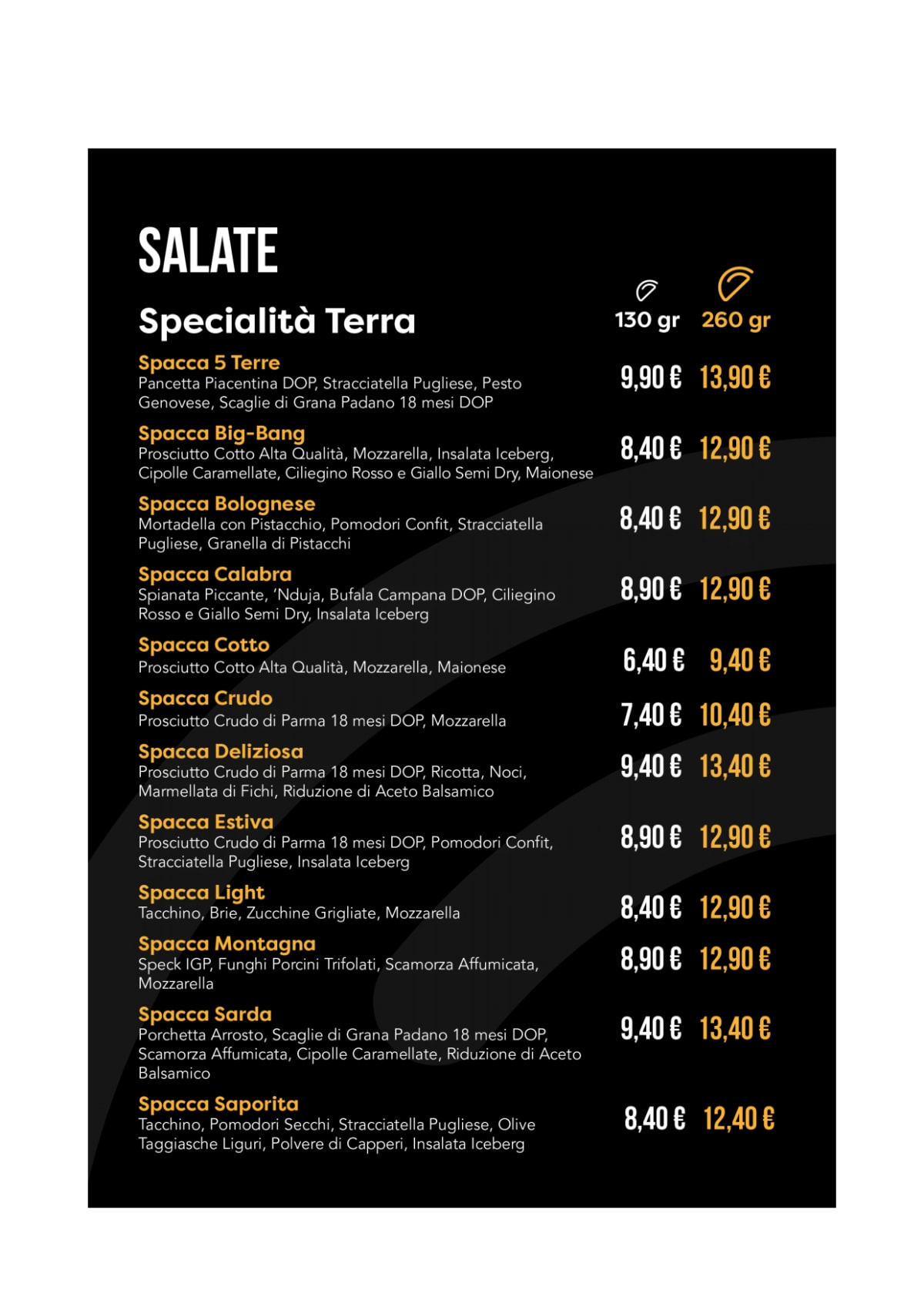 Spacca Milano menu