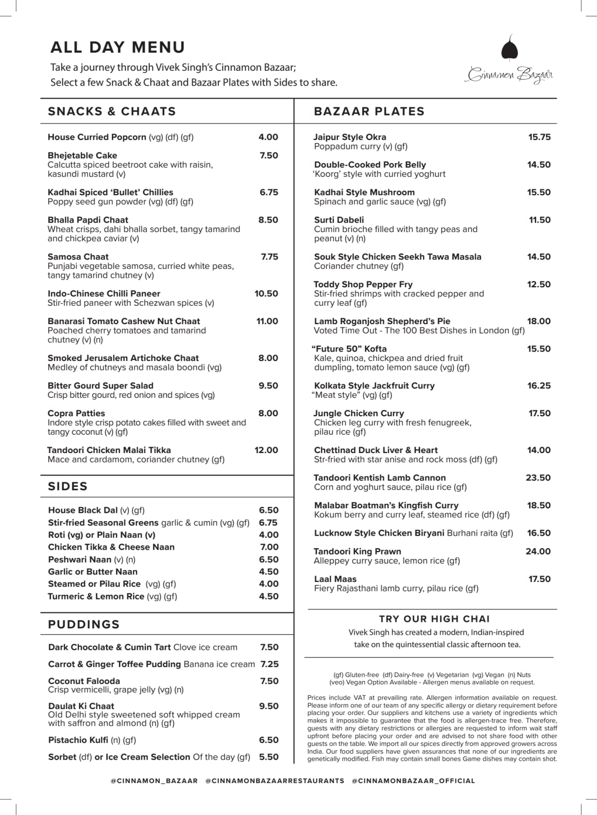 Carte et Menus 2024 Cinnamon Bazaar à Londres TheFork