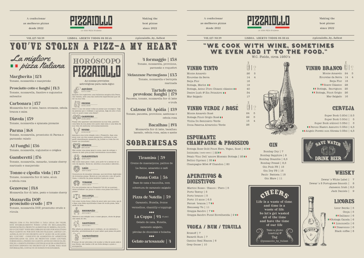 Pizzaiollo Parque Das Nações menu