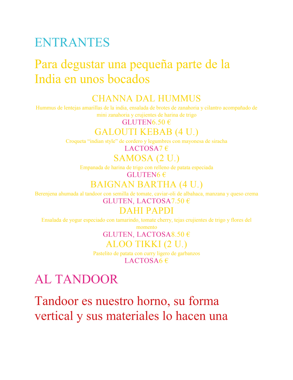 Tandoor menu