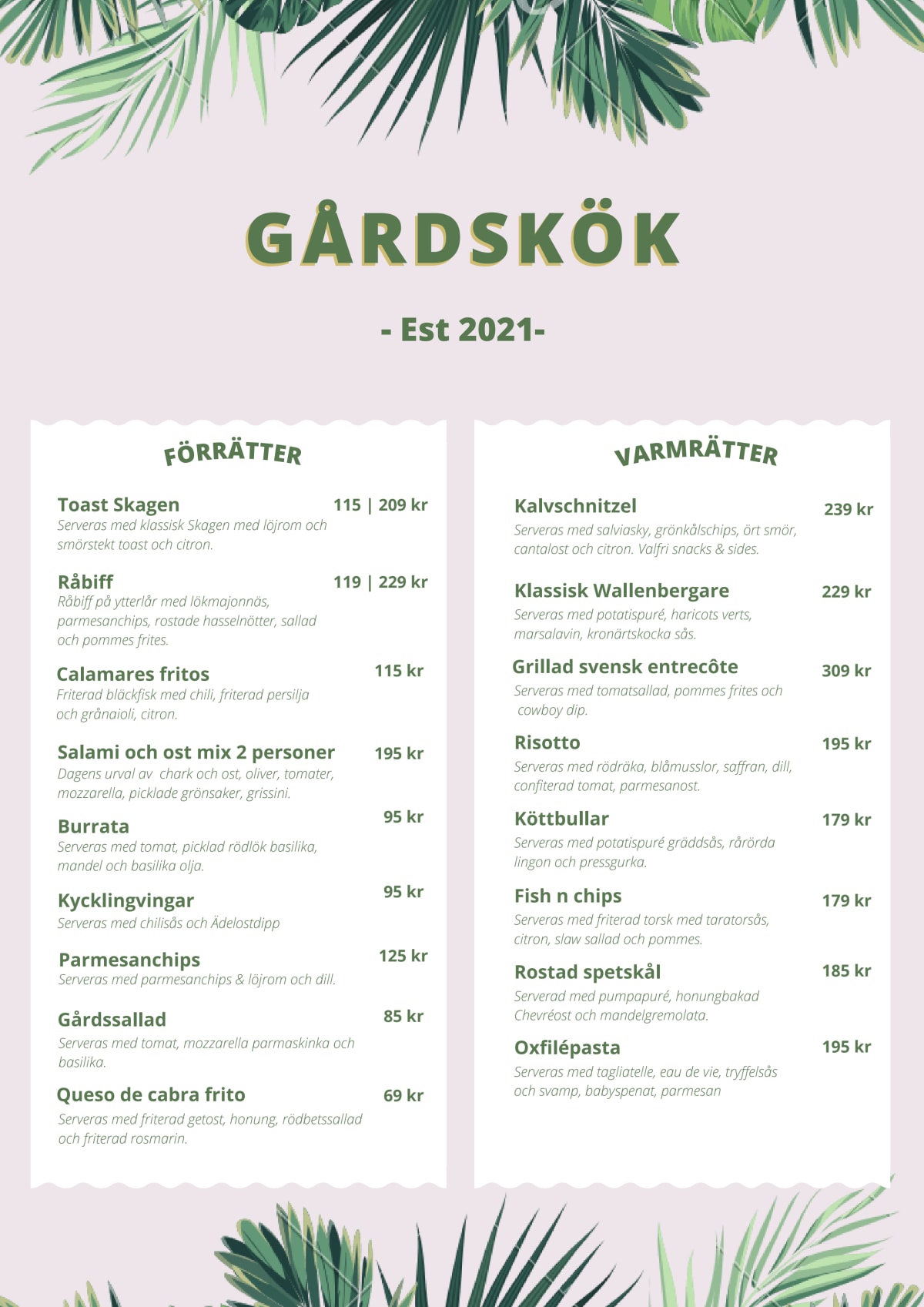 Svenska Gårdskök menu