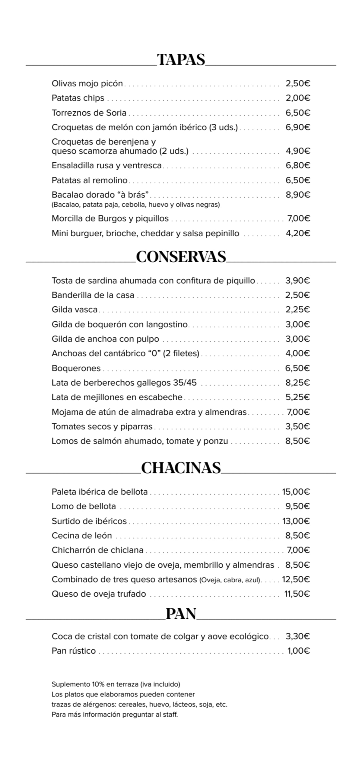 El Viti Taberna menu