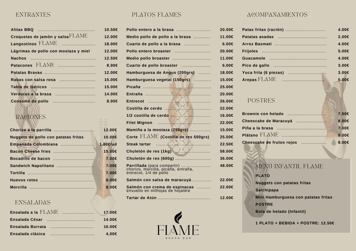 Flame Brasa Bar menu