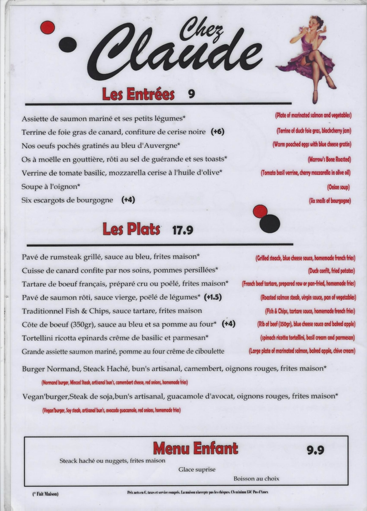 Chez Claude menu