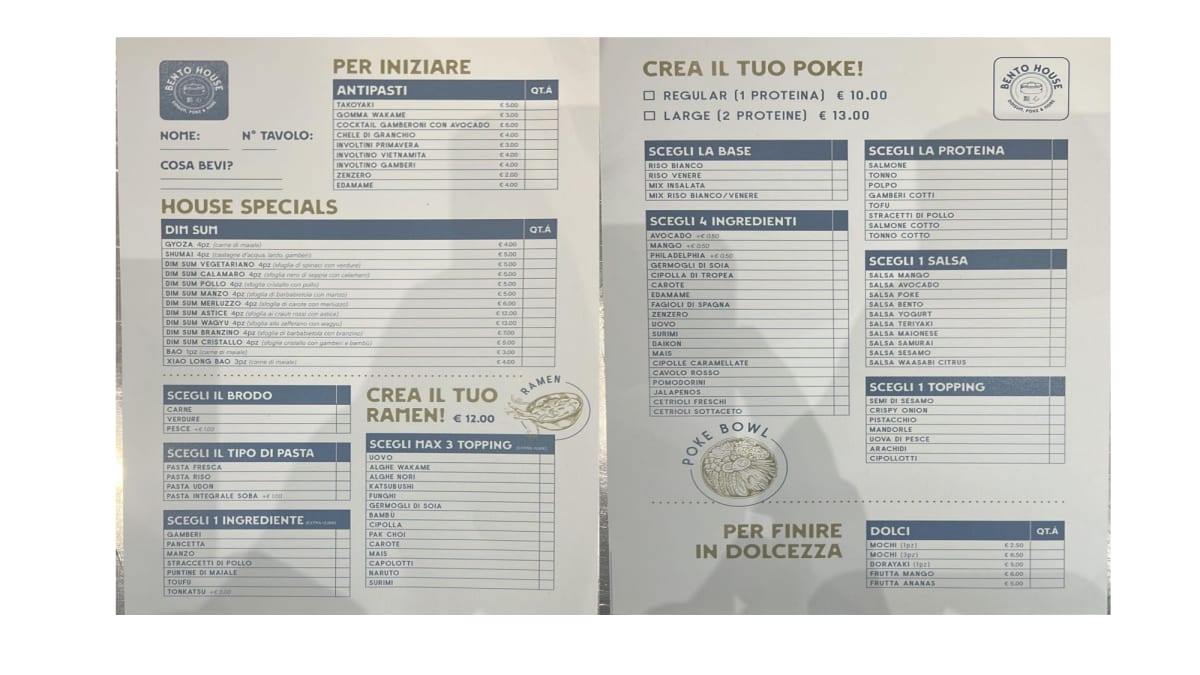 Menu 2024 Bento house in Mantova TheFork