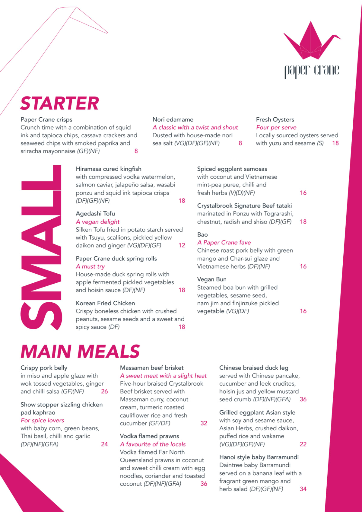 Carte et Menus 2024 Paper Crane à Cairns City (QLD) TheFork