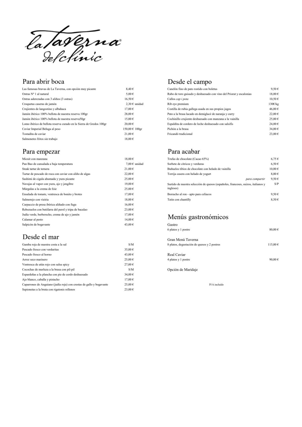 La Taverna del Clínic menu