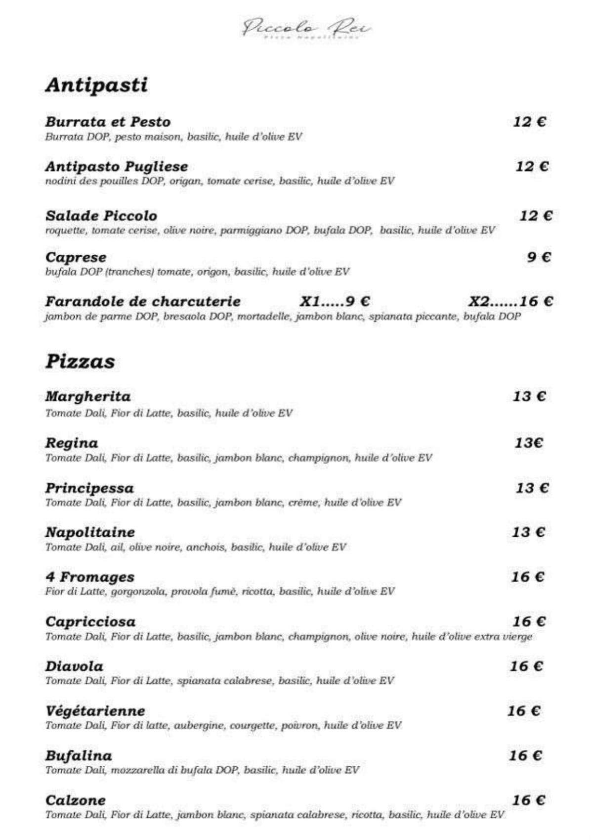 Menus 2024 PICCOLO REI in Paris TheFork