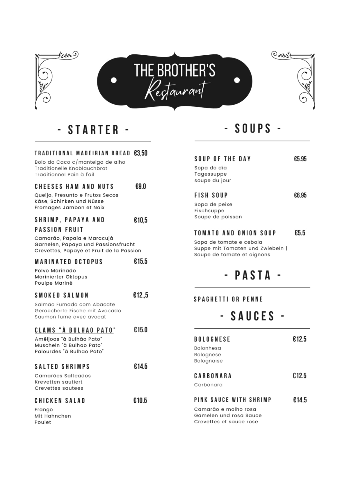 Menù completo e carta 2024 Brothers Restaurant a Funchal TheFork