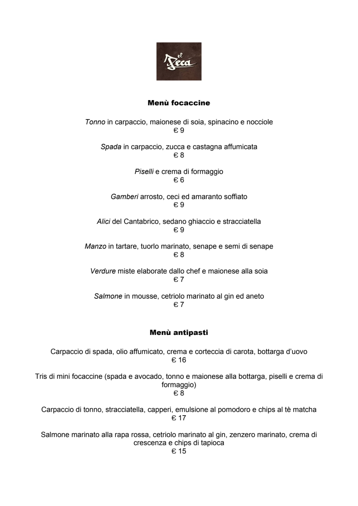 El Pecà menu