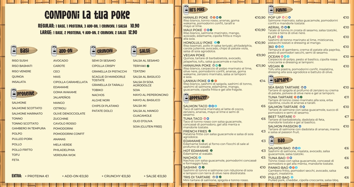 Iki Surf Poke & Tiki Bar menu