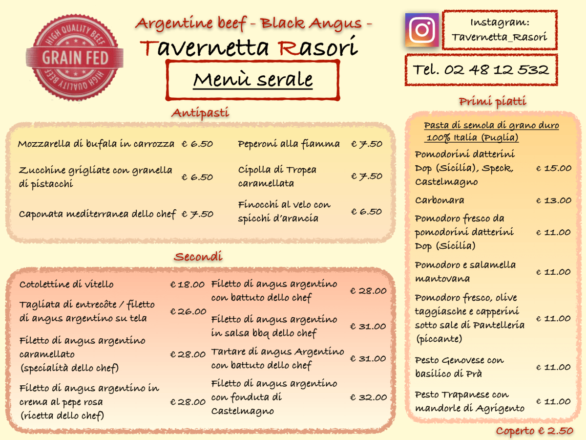 Tavernetta Rasori menu