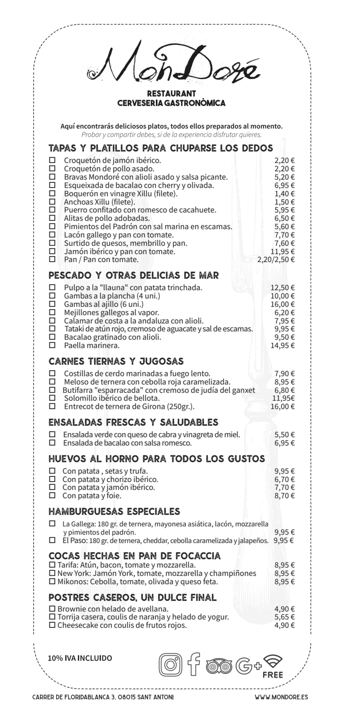 MonDoré menu