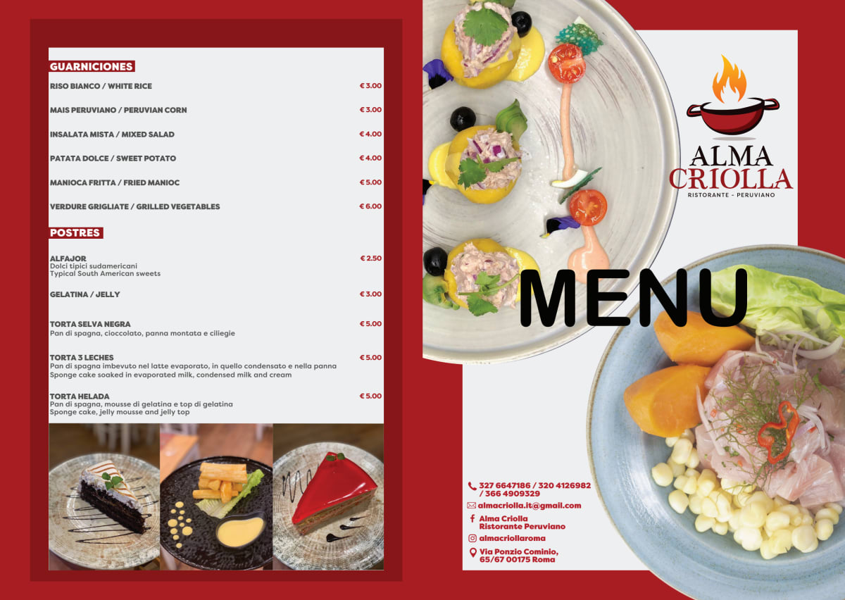 Alma Criolla menu