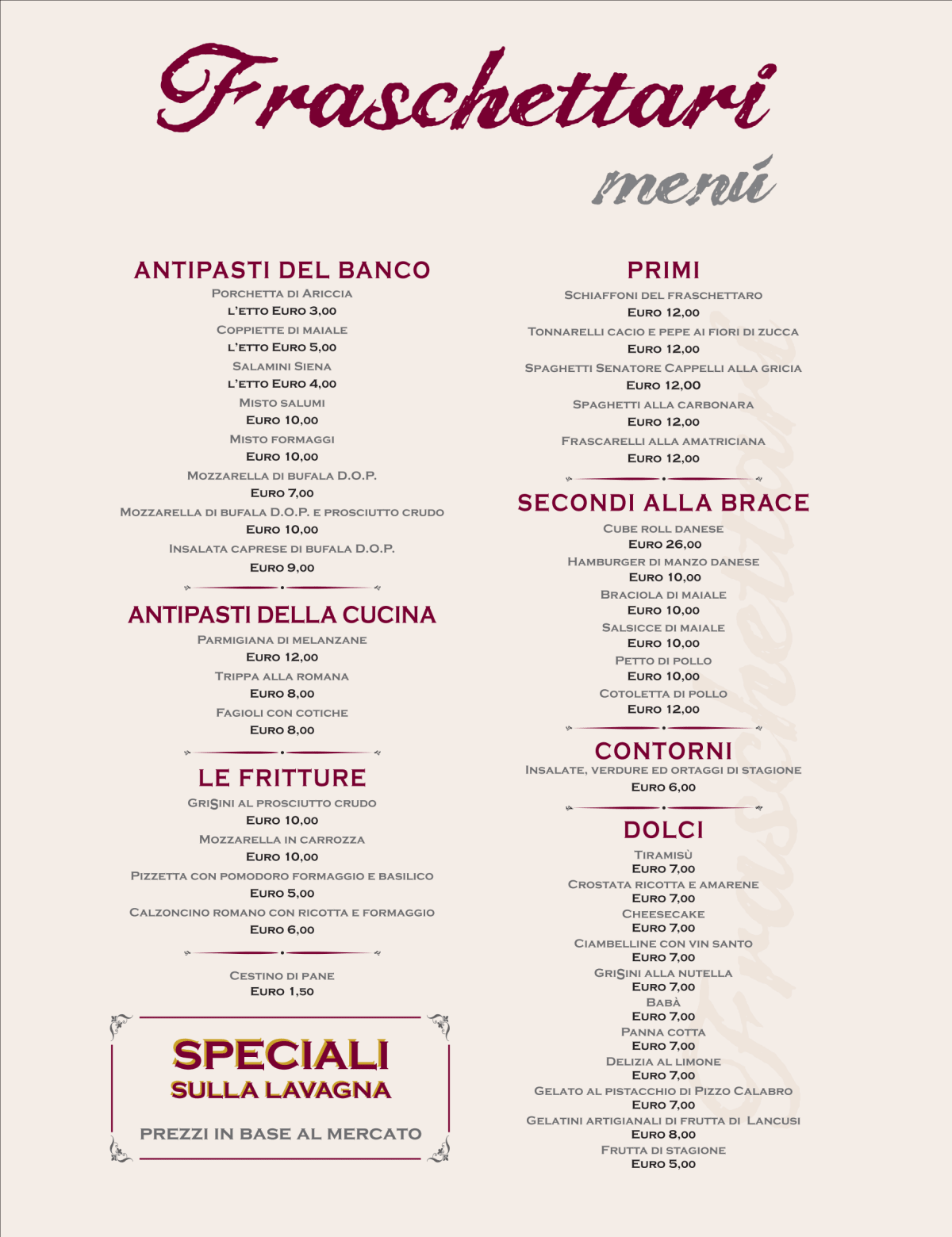 I Fraschettari menu