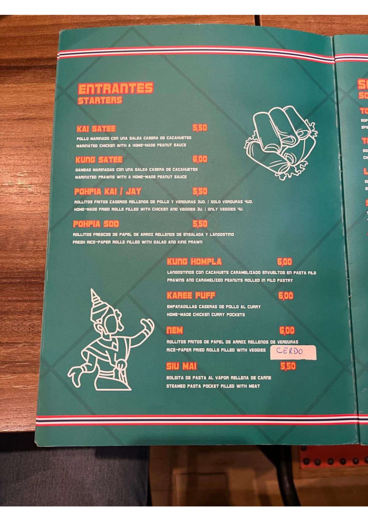 Thai Tuk Tuk menu