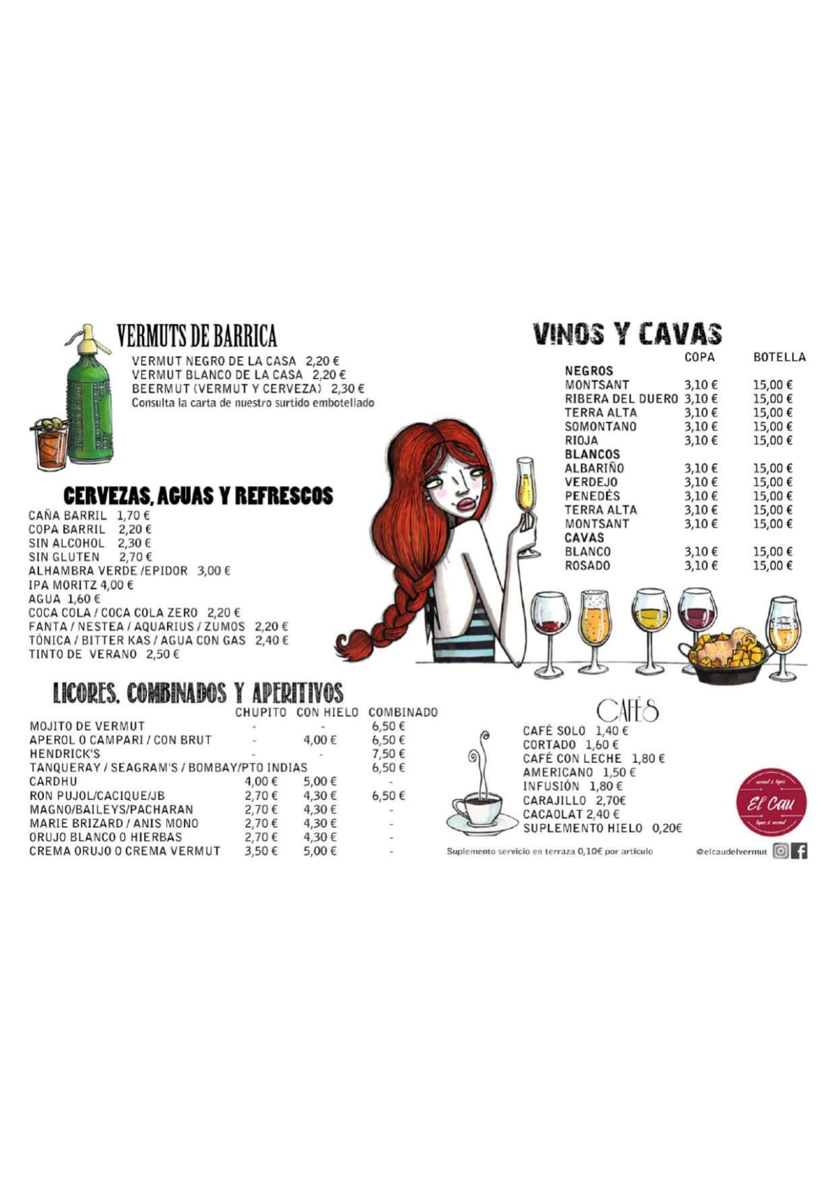 Carte et Menus 2024 EL CAU DEL VERMUT Santa Eulàlia à L'Hospitalet