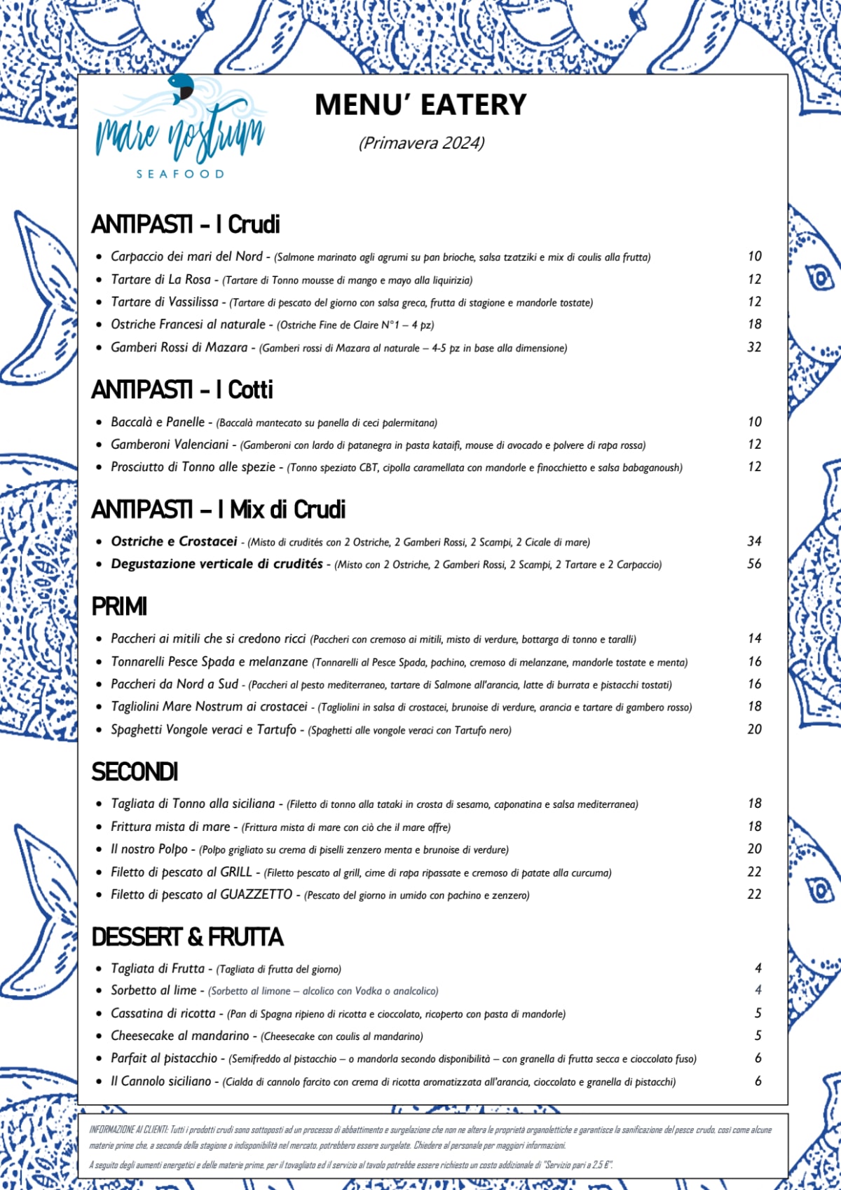 Mare Nostrum Seafood menu